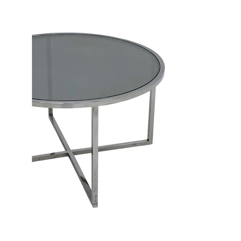 F-CT107-SI Enzo round coffee table with silver mirrored glass top and silver plated frame