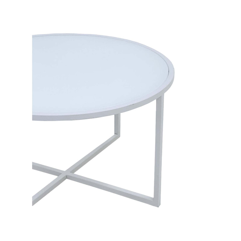 F-CT107-WH Enzo round coffee table with white glass top and white metal frame