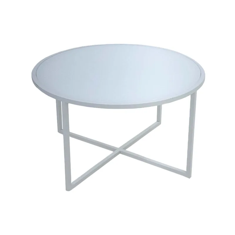 F-CT107-WH Enzo round coffee table with white glass top and white metal frame
