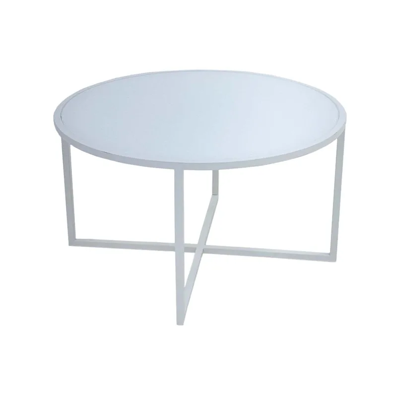 F-CT107-WH Enzo round coffee table with white glass top and white metal frame