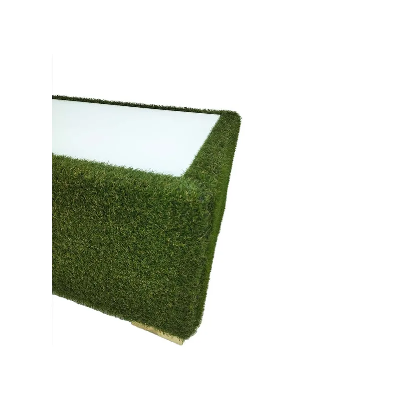 F-CT121-GS Eden coffee table finished in artificial grass with dark wooden feet and glass top