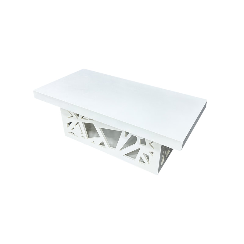 F-CT142-WH Ollie coffee table with white top and mashrabiya pattern bas
