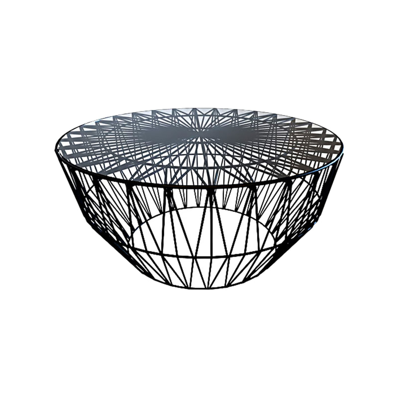F-CT145-BL Armada coffee table with black wire frame and glass top