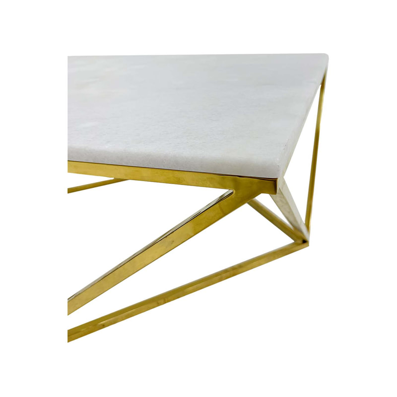 F-CT148-GD Wexford geometric coffee table with white marble top and gold metal frame