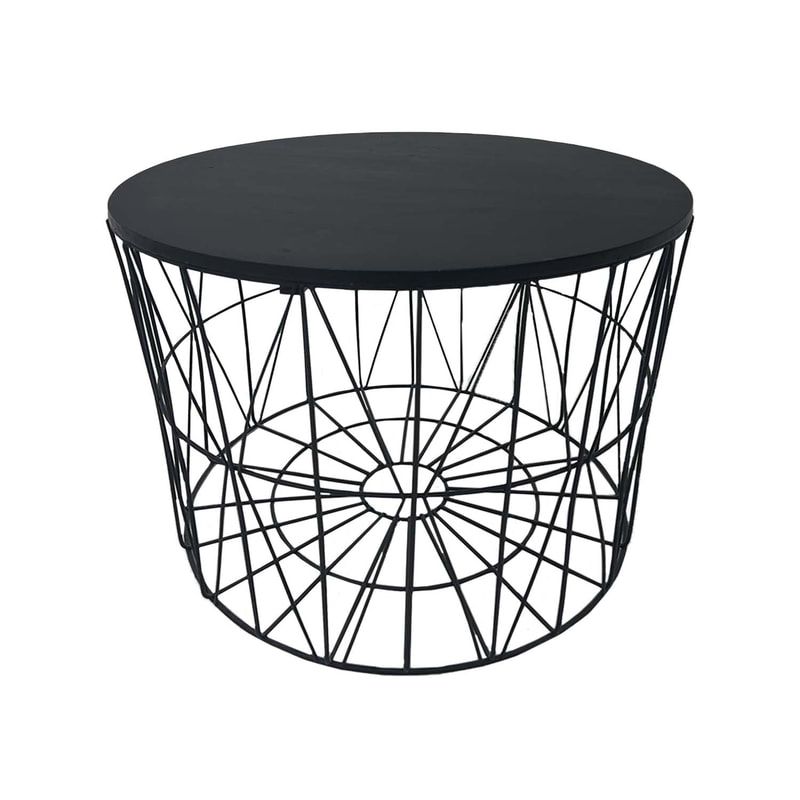 F-CT166-BL Danish round coffee table in black wire frame and top