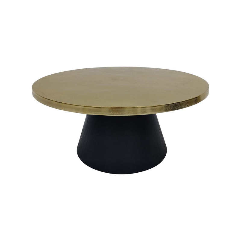 F-CT175-BG Hamra round coffee table with champagne gold top and black base 