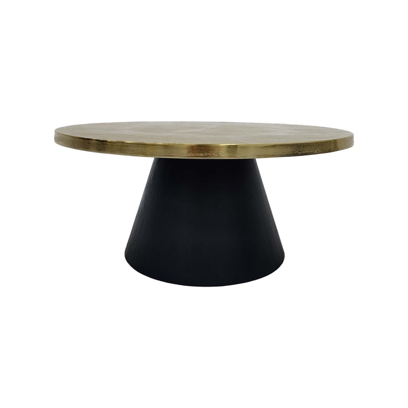 F-CT175-BG Hamra round coffee table with champagne gold top and black base 