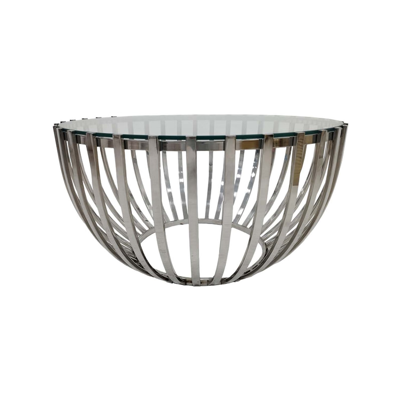 F-CT183-SI Avila coffee table in silver with a clear glass top