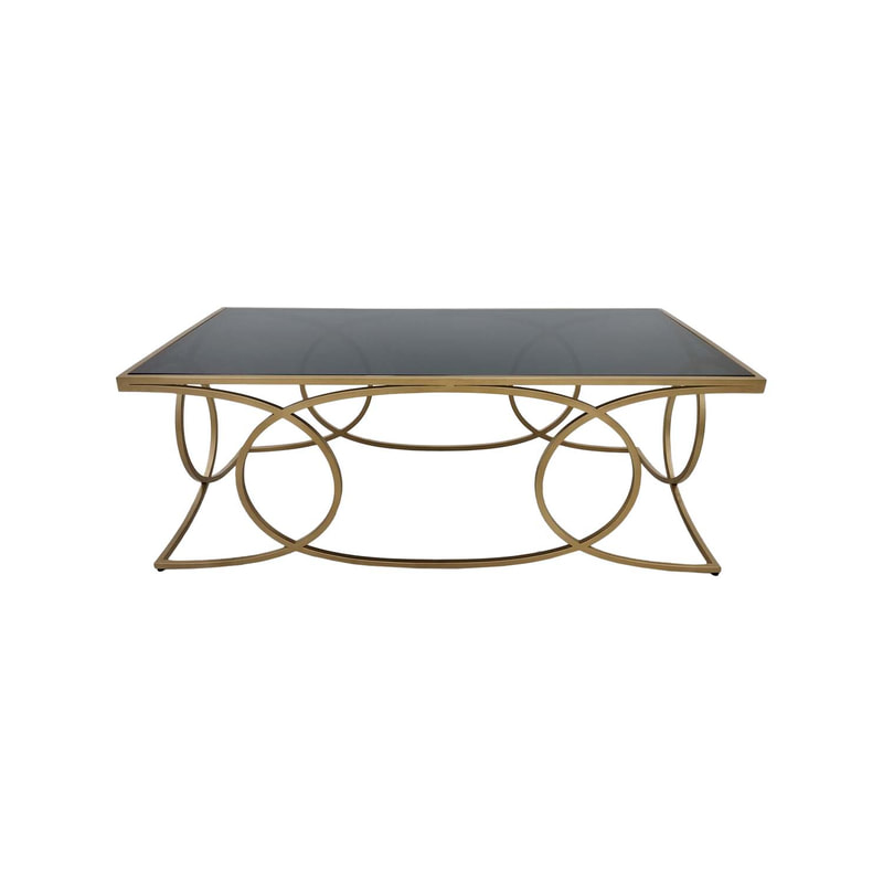 F-CT186-CG Tora coffee table with black glass top and champagne gold plated frame 