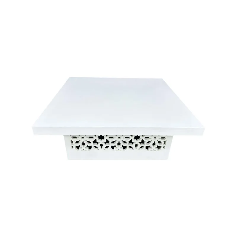 F-CT217-WH Marah square coffee table in white with mashrabiya frame