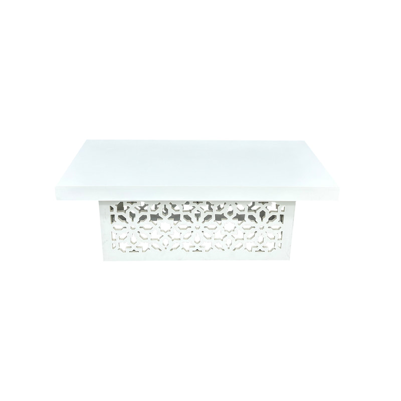 F-CT218-WH Marah rectangular Coffee table in white with mashrabiya frame