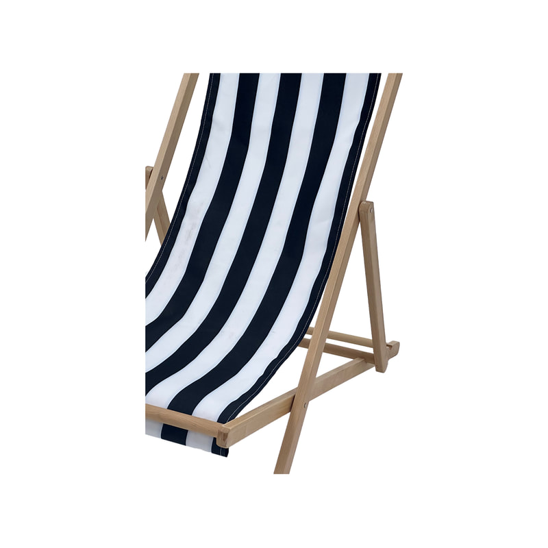 F-DC101-BW Malibu deck chair in black and white striped fabric with natural wooden frame