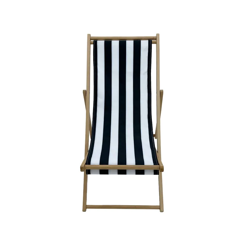 F-DC101-BW Malibu deck chair in black and white striped fabric with natural wooden frame