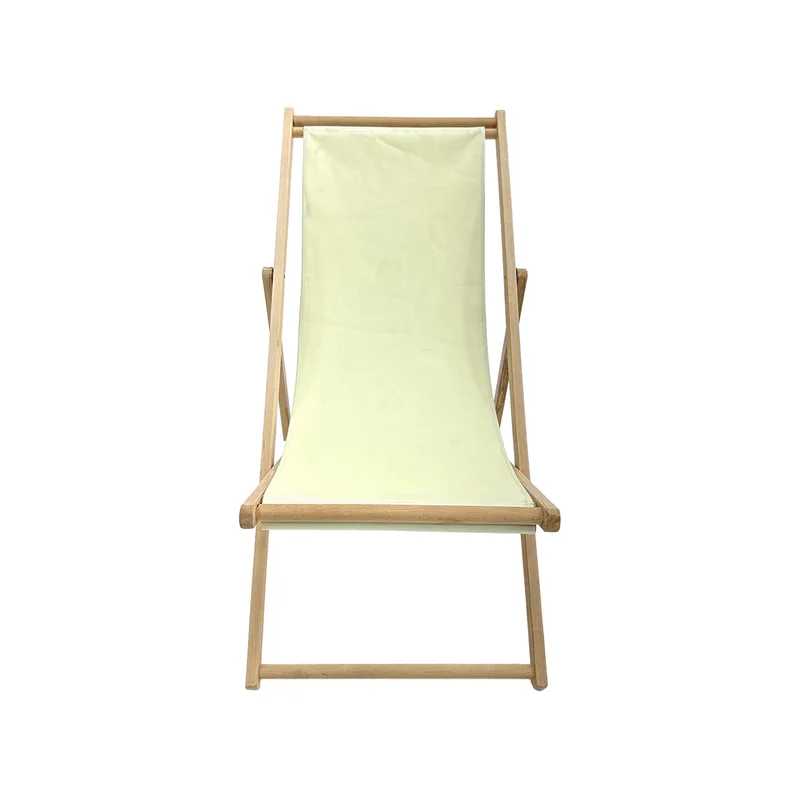 F-DC101-CR Malibu deck chair in cream fabric with natural wooden frame