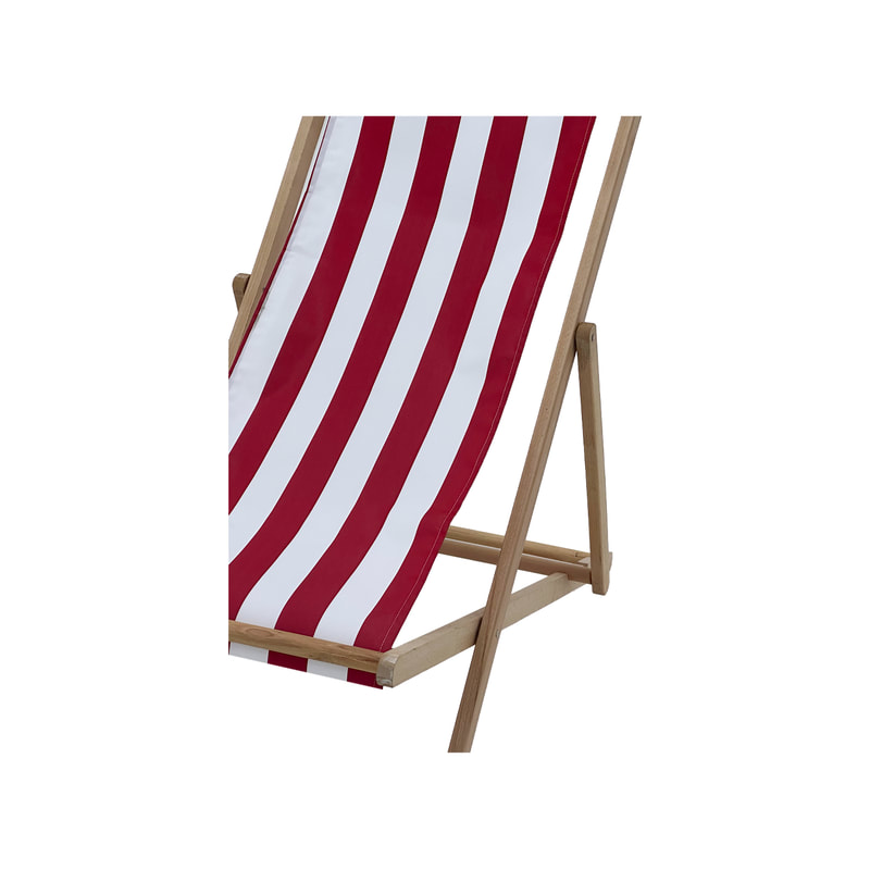 F-DC101-RW Malibu deck chair in red and white striped fabric with natural wooden frame