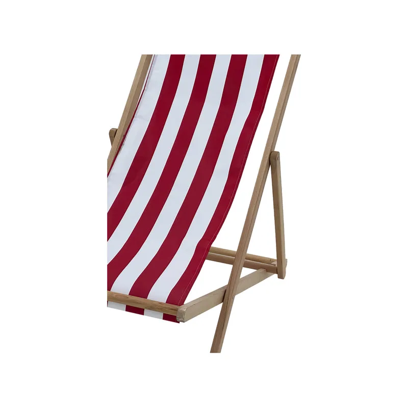 F-DC101-RW Malibu deck chair in red and white striped fabric with natural wooden frame