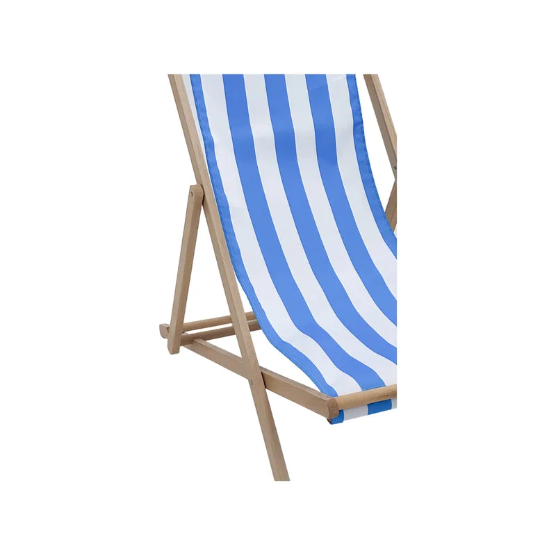 F-DC101-UW Malibu deck chair in blue and white striped fabric with natural wooden frame