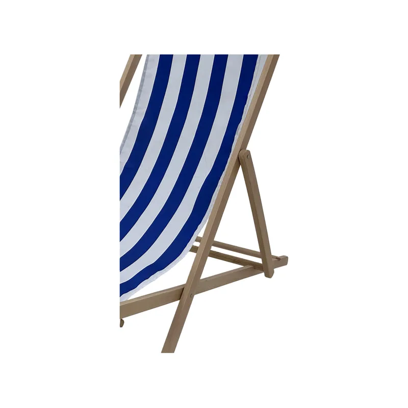 F-DC101-VW Malibu deck chair in blue and white striped fabric with natural wooden frame