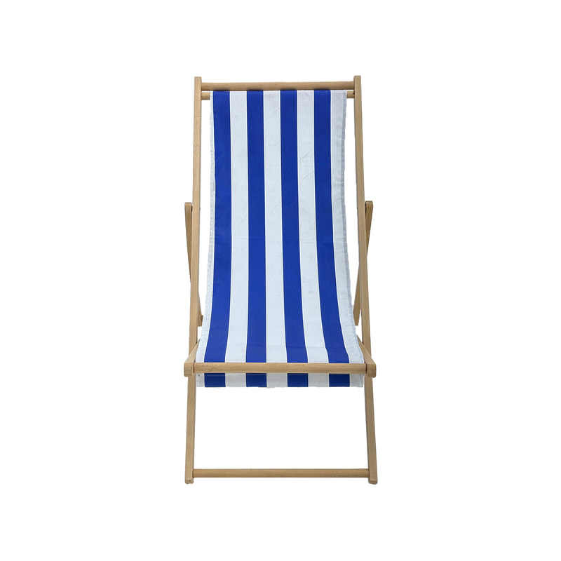F-DC101-VW Malibu deck chair in blue and white striped fabric with natural wooden frame