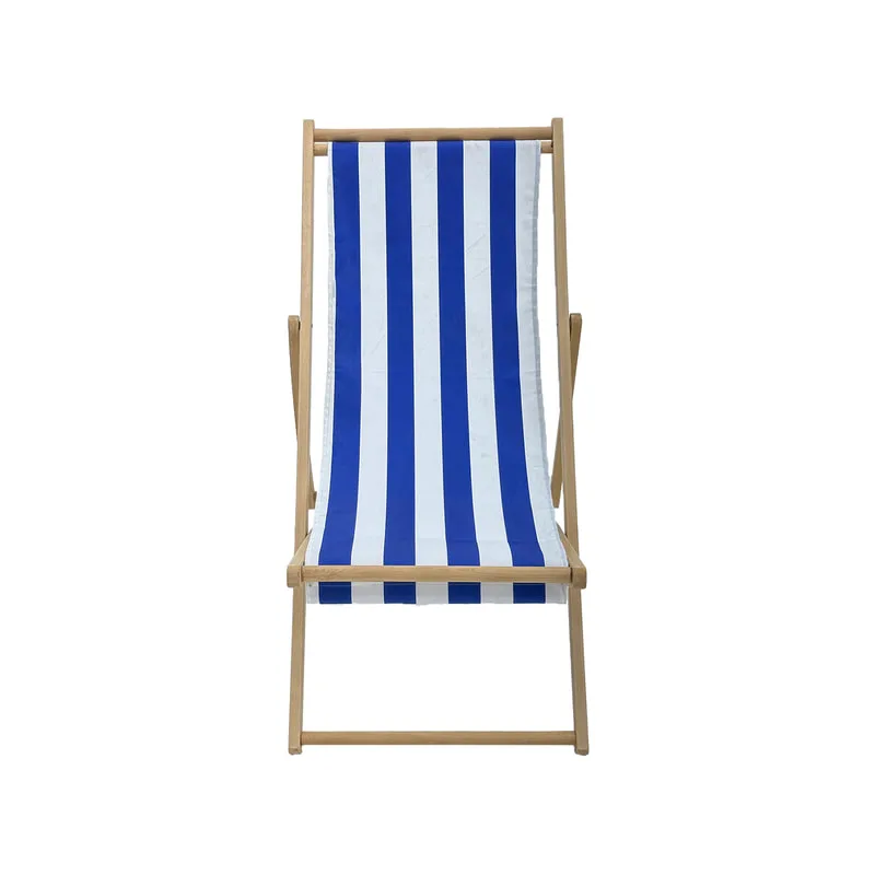 F-DC101-VW Malibu deck chair in blue and white striped fabric with natural wooden frame