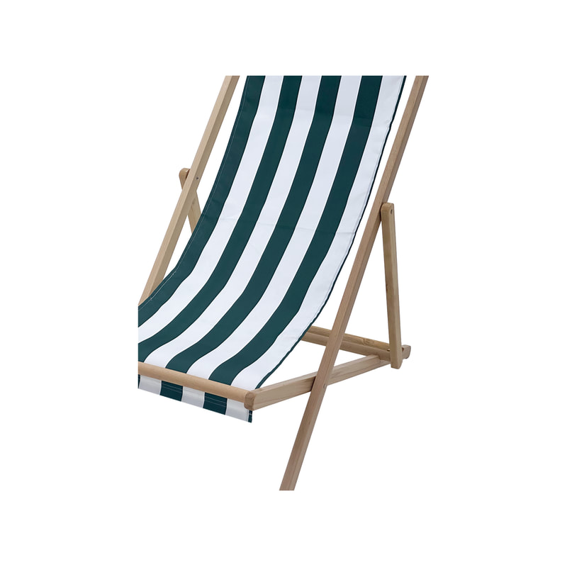 F-DC101-WG Malibu deck chair in green and white striped fabric with natural wooden frame