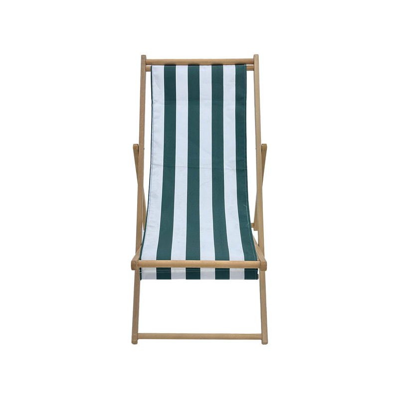F-DC101-WG Malibu deck chair in green and white striped fabric with natural wooden frame