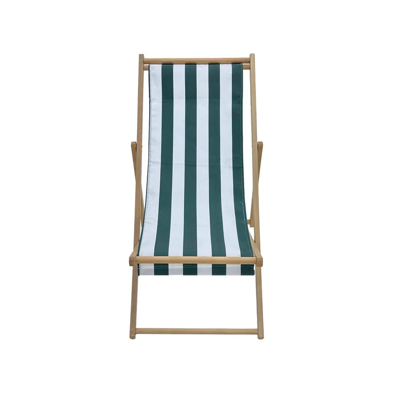 F-DC101-WG Malibu deck chair in green and white striped fabric with natural wooden frame