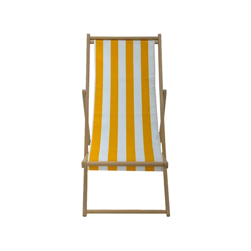 F-DC101-YW Malibu deck chair in yellow and white striped fabric with natural wooden frame