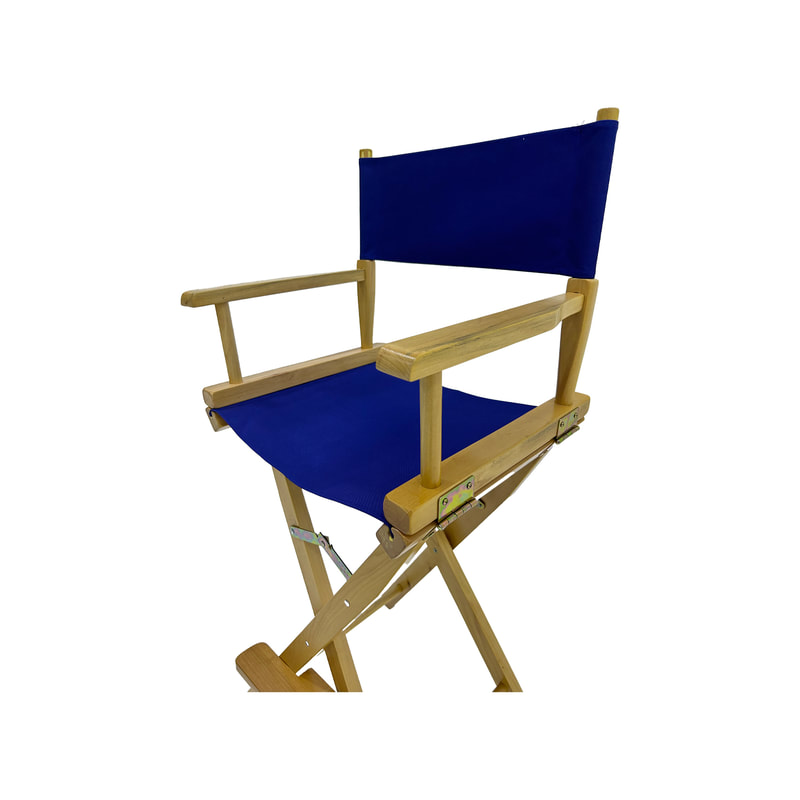 F-DR102-MB Kubrick director's high chair in midnight blue fabric with natural wooden frame 