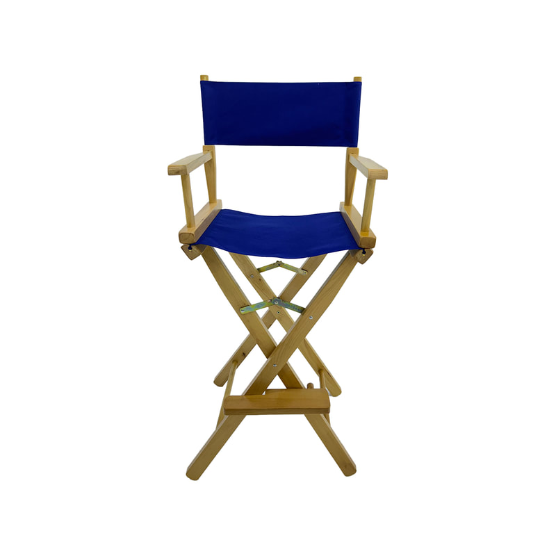 F-DR102-MB Kubrick director's high chair in midnight blue fabric with natural wooden frame 