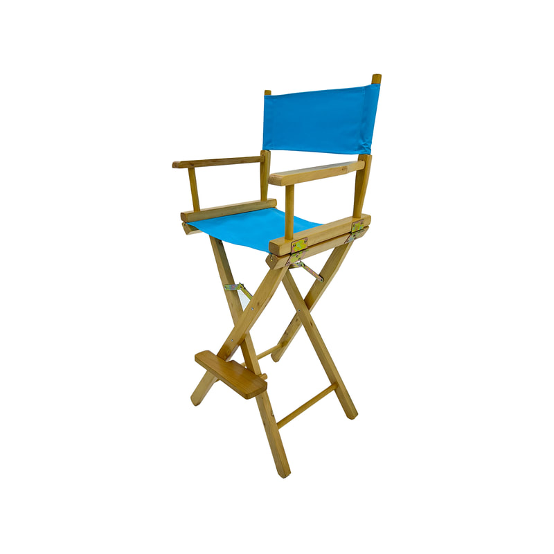 F-DR102-SB Kubrick director's high chair in sky blue fabric with natural wooden frame 