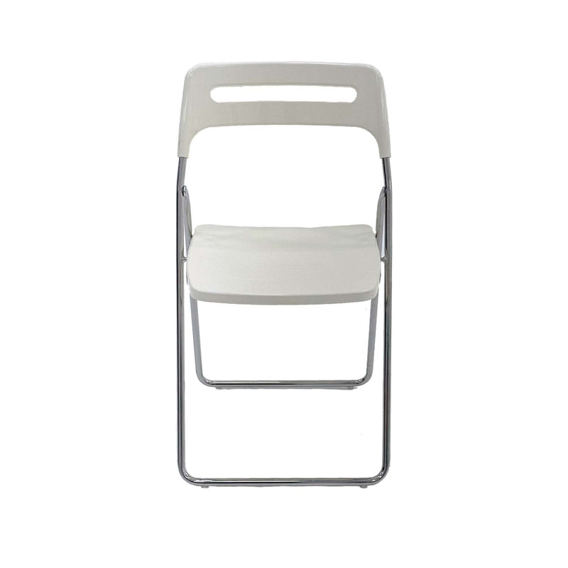 F-FC101-WH Doblar folding chair in white plastic with grey metal frame