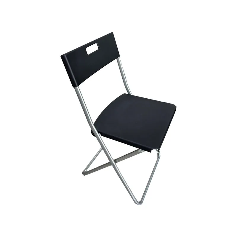 F-FC102-BL Tuck folding chair in black plastic with silver metal frame