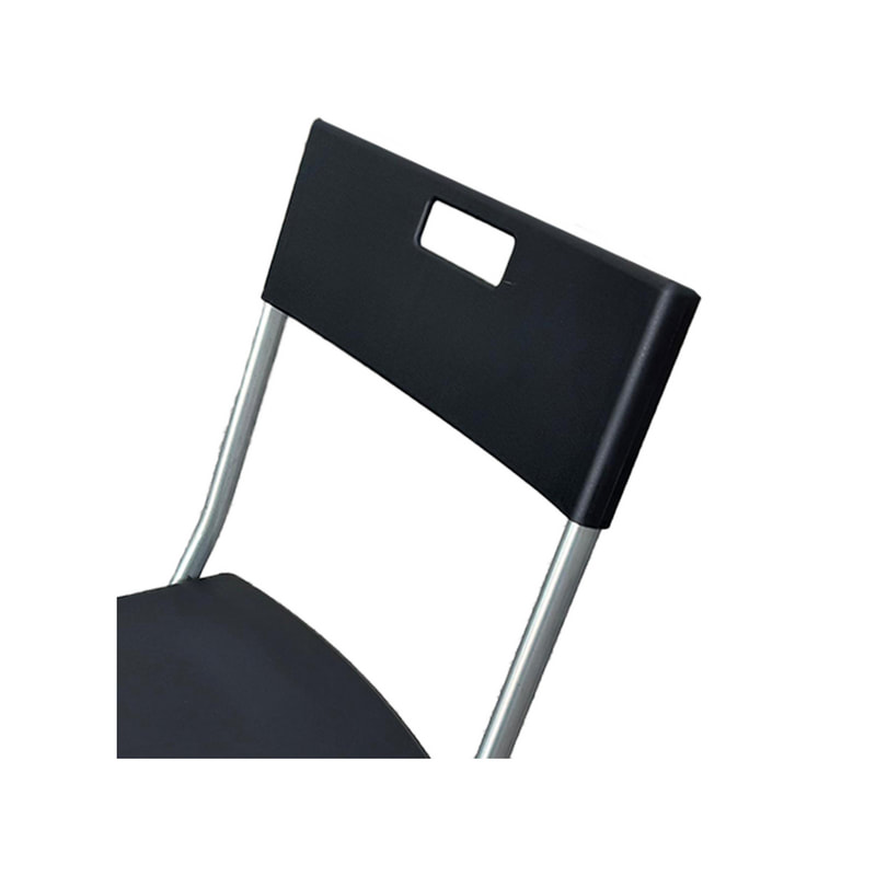 F-FC102-BL Tuck folding chair in black plastic with silver metal frame