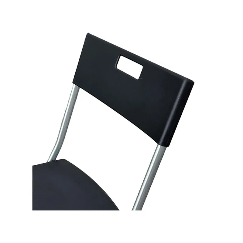 F-FC102-BL Tuck folding chair in black plastic with silver metal frame