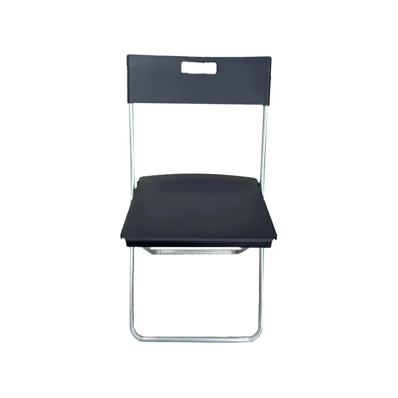 F-FC102-BL Tuck folding chair in black plastic with silver metal frame