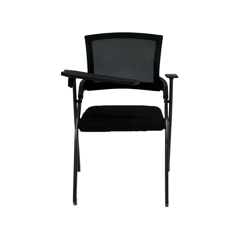 F-FC160-BL Alpha folding chair in black with armrest and writing pad