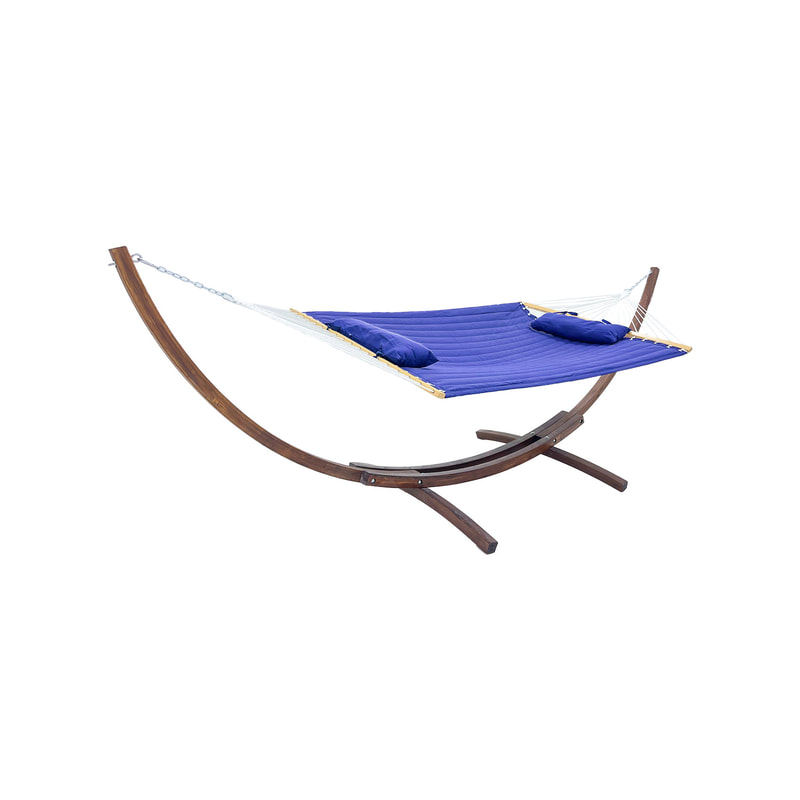 F-HM901-BU Natural wood Hammock with swing in blue fabric