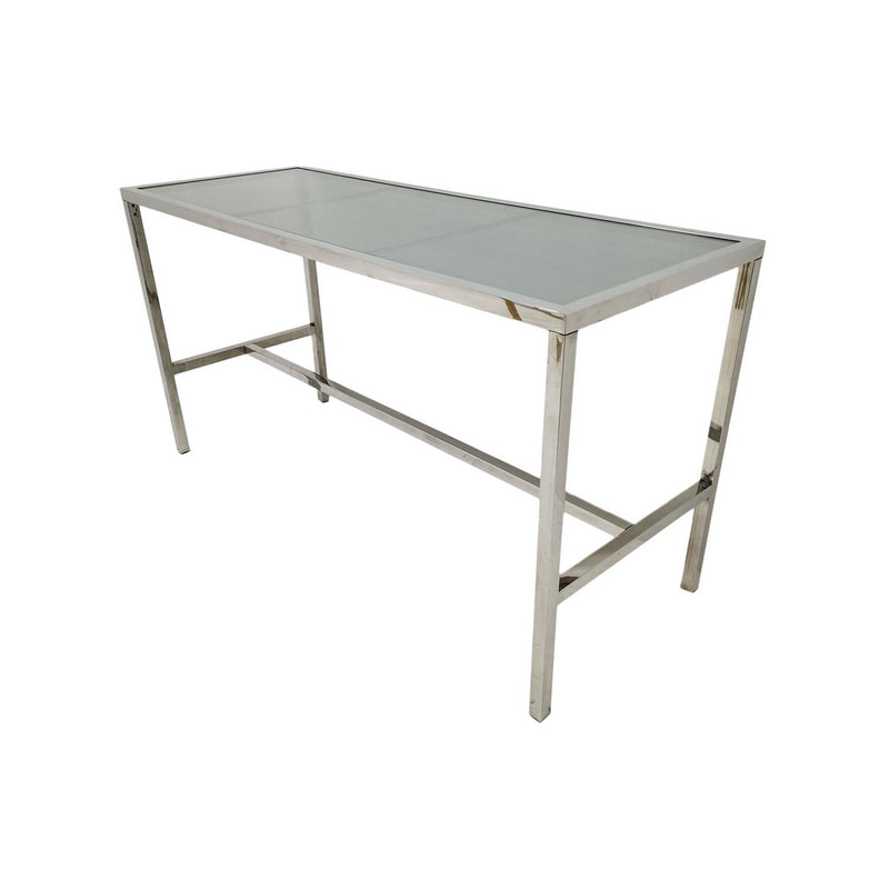 F-HT106-SI Enzo high table with silver mirrored glass top and silver plated frame