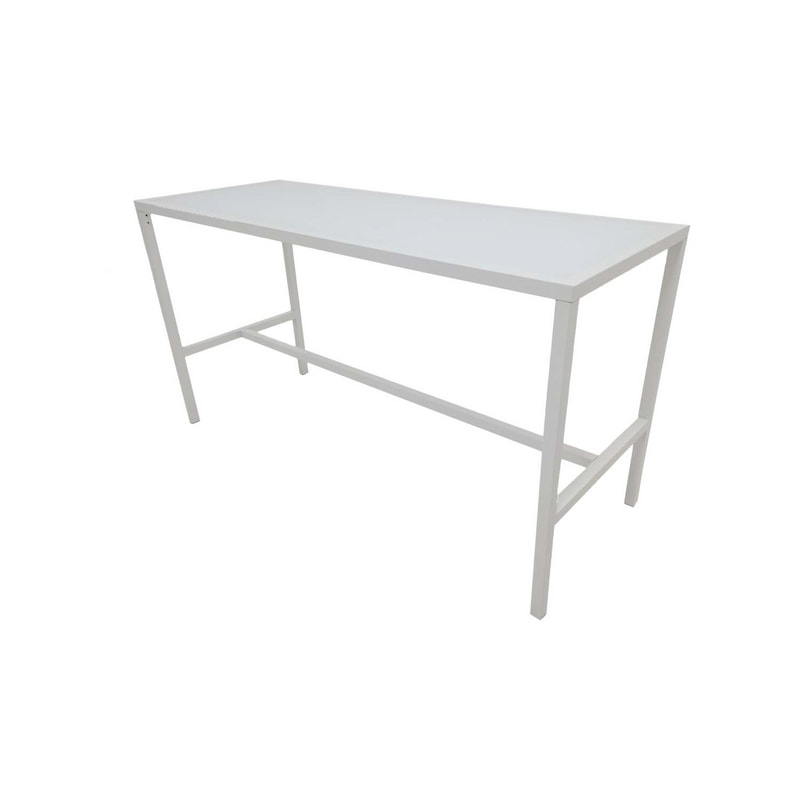 F-HT106-WH Enzo high table with white glass top and white metal frame