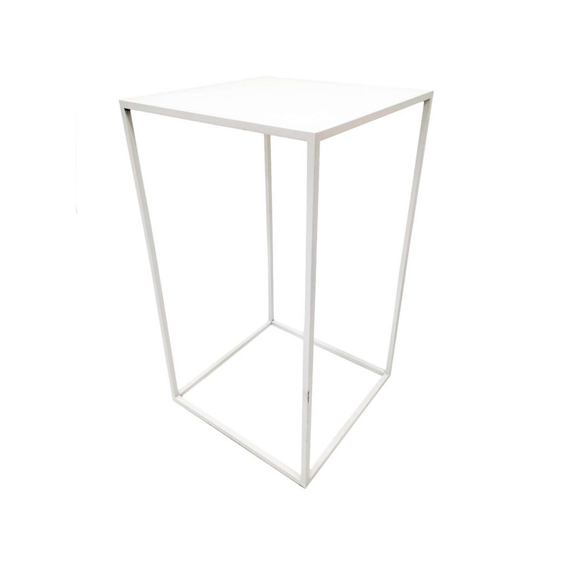 F-HT107-WH Enzo high table with white glass top and white metal frame