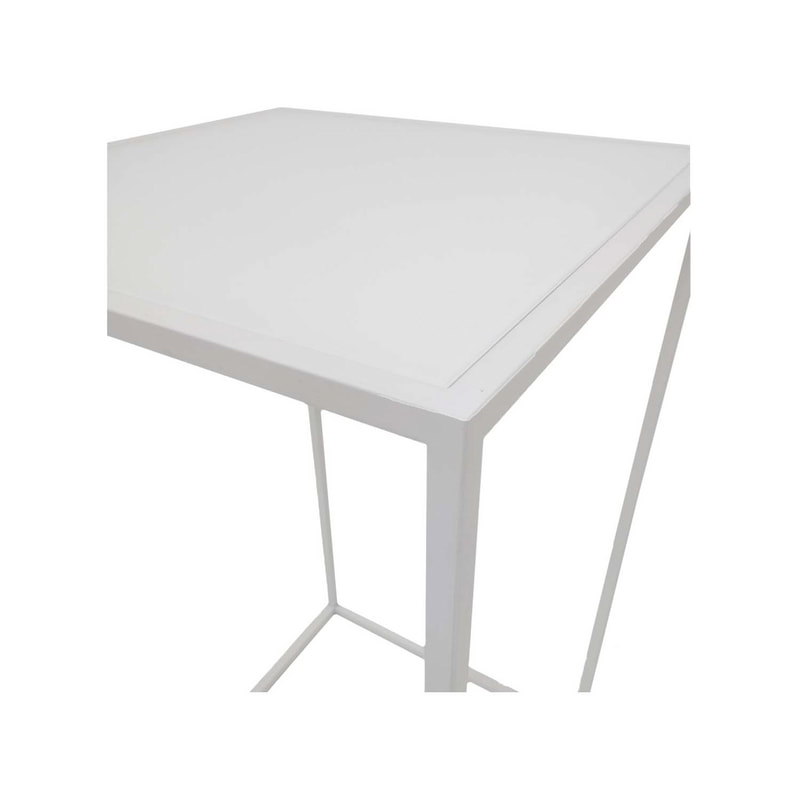 F-HT107-WH Enzo high table with white glass top and white metal frame