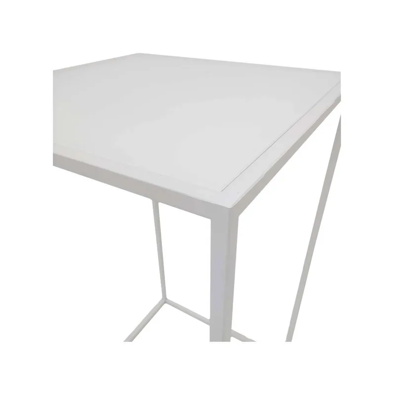 F-HT107-WH Enzo high table with white glass top and white metal frame