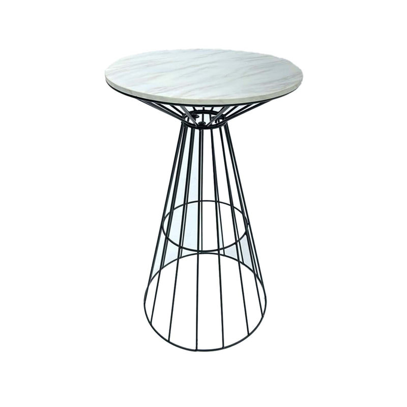 F-HT118-BW Turin high table in white marble top with black wire frame