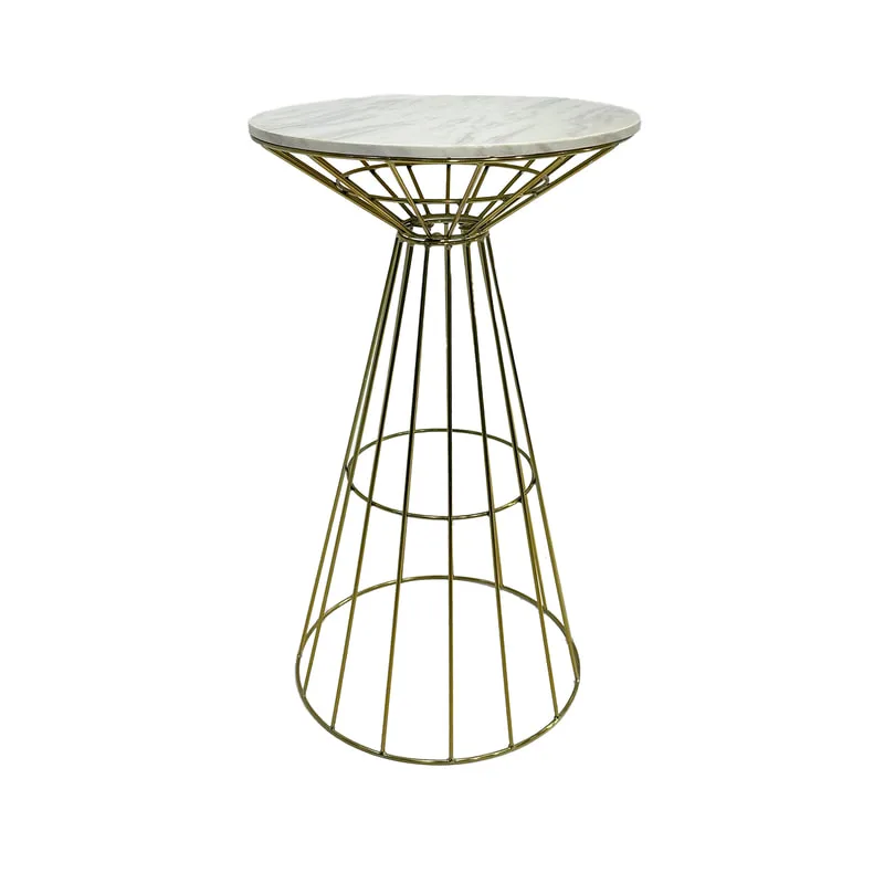 F-HT118-GW Turin high table in white marble top with gold wire frame