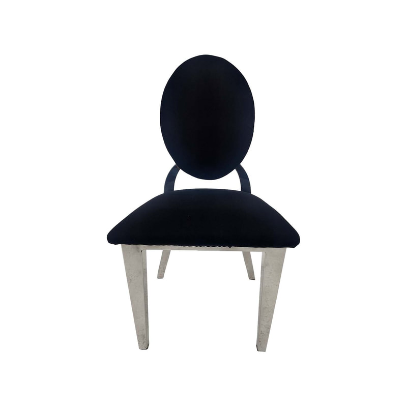 F-KC132-BL Kids silver Dior chair in black fabric with silver plated frame