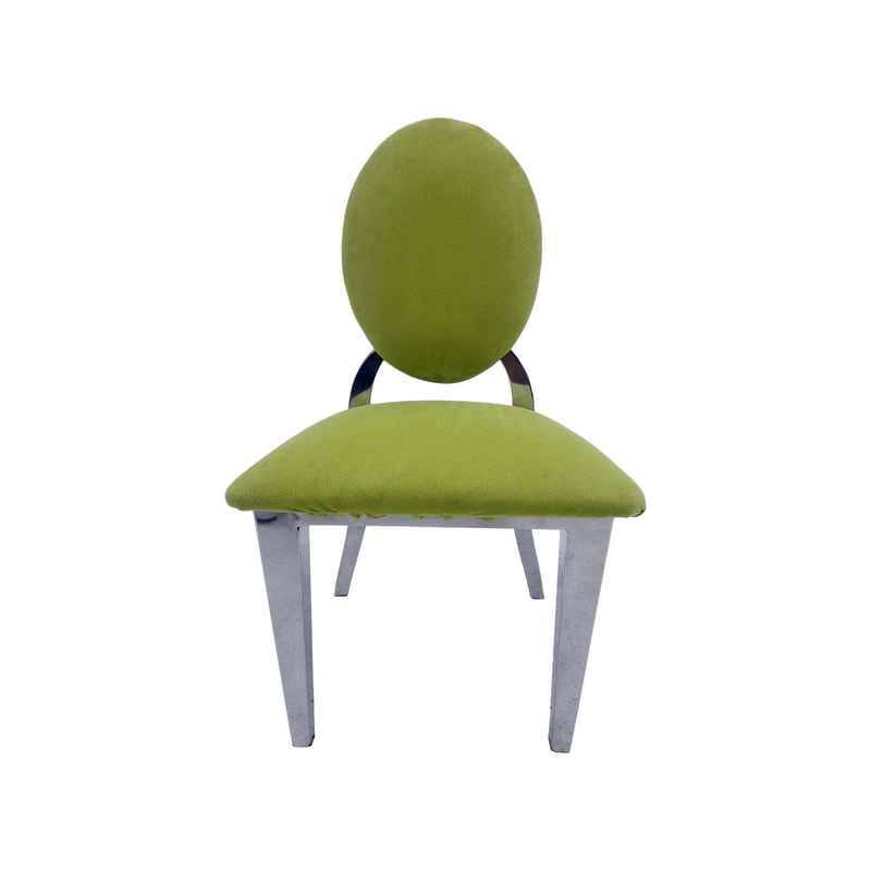 F-KC132-GL Kids silver Dior chair in lime green fabric with silver plated frame