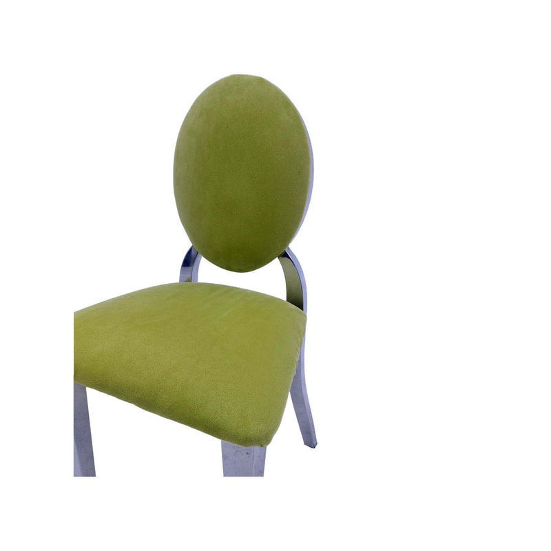 F-KC132-GL Kids silver Dior chair in lime green fabric with silver plated frame