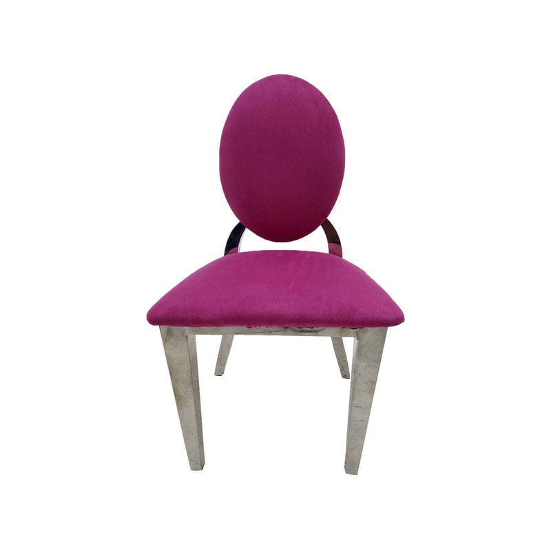 F-KC132-HP Kids silver Dior chair in hot pink fabric with silver plated frame