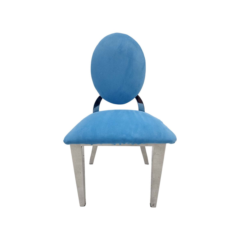 F-KC132-LB Kids silver Dior chair in light blue fabric with silver plated frame